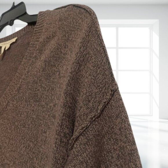 BCBGeneration Brown Tan Ribbed V-Neck Sweater, Exposed Seams, Size XXS - Cotton - Picture 6 of 14